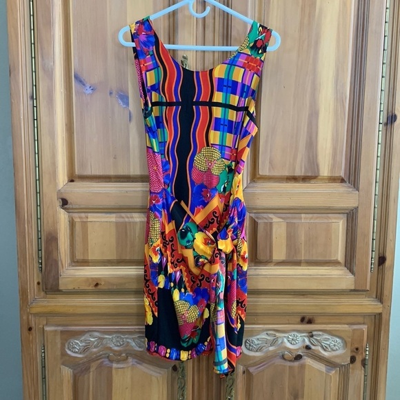 Vintage Pineapple Moon Abstract Faux Wrap Dress - Picture 1 of 8